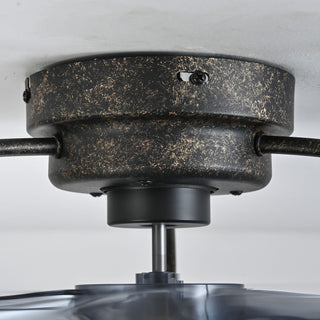 Caged Ceiling Fan & Remote Controlled Dimmable LED Lights, Flush Mount Fan, Low Profile Design - Antique Black
