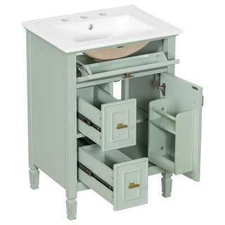 Bathroom Vanity With Sink, Flip Drawer, 2 Drawers, Adjustable Shelf