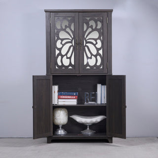 Modern Sideboard Buffet With 4 Mirrored Doors, Adjustable Shelves