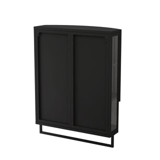 Arched Glass Double Door Wardrobe With Shatterproof Mirror, Open Shelf & Towel Rack