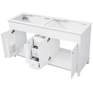Bathroom Vanity Cabinet Only, 3 Drawers & 4 Doors & Double Layer Shelves - White