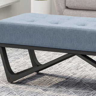 Upholstered Ottoman With Button Tufted Waffle Stitch And Black Geometric Legs - Light Blue