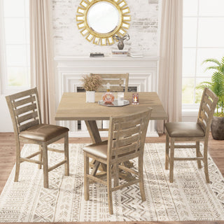 5 Pieces Set Counter Table Set Square Counter Table Solid Wood Modern Farmhouse Rustic Look Distressed Look - Grayish Brown