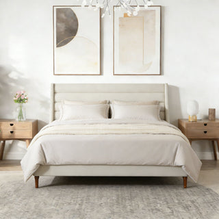 Modern Upholstered Platform Bed With Wave Shaped Headboard