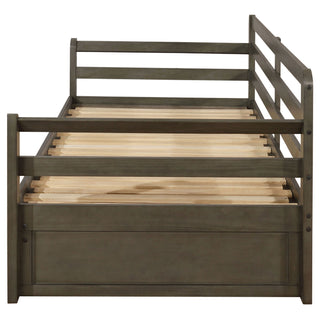 Twin Long 2 Drawer Daybed With Extendable Trundle, Storage Drawers, Fits Standard Mattress - Gray