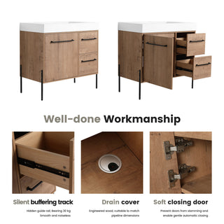36" Freestanding Bathroom Vanity With Sink, Soft Close Doors & 2 Drawers - Imitative Oak