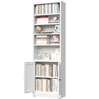 Bookcase Tall 5-Tier Adjustable Storage Shelf With Door Deep - White