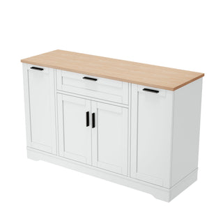 Sideboard With Extendable Table, Adjustable Shelves, 3 Tier Pull Out Rack - White
