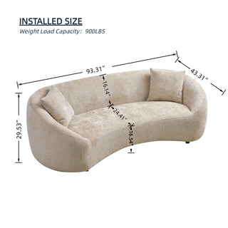 Curved 3 Seater Sofa, Long Living Room Couch