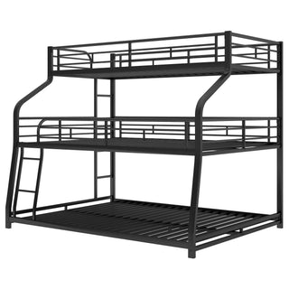 Twin Long / Full Long / Queen Triple Bunk Bed With Long And Short Ladder And Full-Length Guardrails - Black