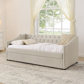 Upholstered Daybed With USB Charging & Pull Out Bed