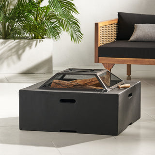 Outdoor Square Mgo Wood Burning Fire Pit - Dark Gray