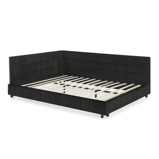 Mid-Century Storage Upholstered Tufted Bed Frame With Backrest And Armrests
