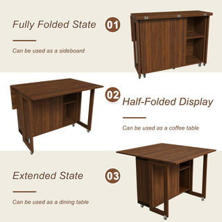 3 In 1 Foldable Side Table With 4 Storage Shelves