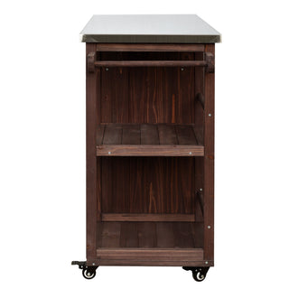 Outdoor Kitchen Island Prep Station With Lockable Wheels, Ample Storage, Towel & Spice Racks