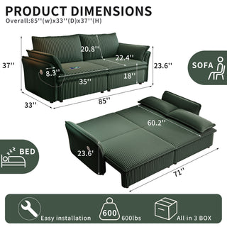 2 In 1 Convertible Sofa Bed, Multi Functional Living Room Furniture