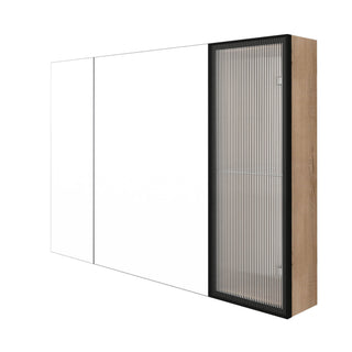Wall Mounted Bathroom Mirror Cabinet With Soft Close Door, Adjustable Shelves - Imitative Oak