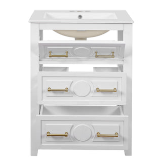 Bathroom Vanity With Sink, Free Standing Single Set, 3 Drawer Storage Cabinet