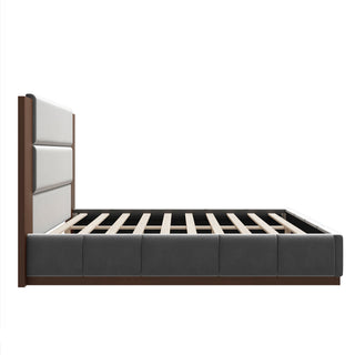 Modern Upholstered Platform Bed With Extended Headboard