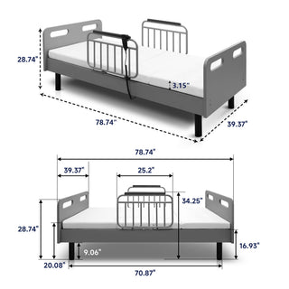 Electric Adjustable Hospital Bed For Home Use With Wired Remote Control, Memory Foam Mattress - Gray / White