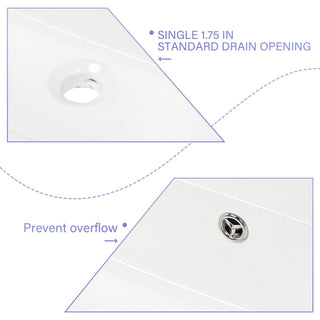 Modern Ceramic Rectangular Wall Mounted Bathroom Sink With Faucet Hole & Overflow