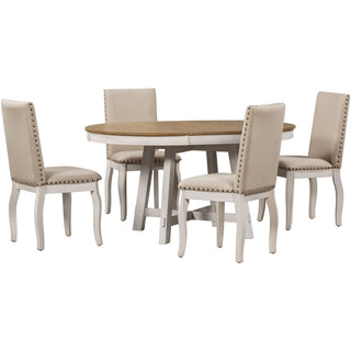 Round Extendable Dining Table Set With 4 Upholstered Chairs