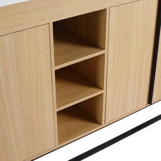 58" Freestanding Bathroom Cabinet With 4 Soft Close Doors & 3 Open Racks (Vanity Only, No Sink) - Oak