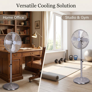 Stand Fan, 4 Blades, Rotary Knob Switch, Oscillation Function, Tilting Angle - Chrome