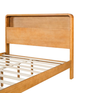 Queen Bed Frame With Dual Open Storage Headboard And Footboard, No Box Spring Needed - Light Brown