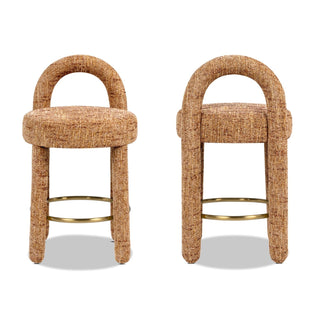 Penny - Round Arched Fully Upholstered Counter Stool (Set of 2) - Orange