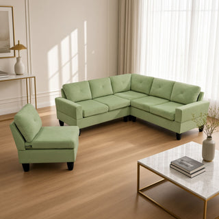 Modular L - Shaped Sectional Sofa, 6 Seater, 4 Piece Couch With Chaise - Green