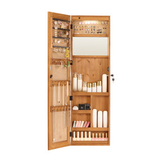 Jewelry Armoire Organizer With Full Length Mirror, Wall Mounted Lockable Cabinet With LED Light