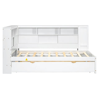 Daybed With Storage Shelves, USB Charging, And Trundle Bed