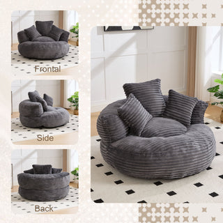 Oversized Bean Bag Chair With 3 Pillows & Armrest - Dark Gray