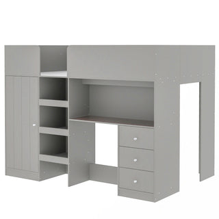 Loft Bed With Built In Wardrobe, Desk, Shelves, And Drawers