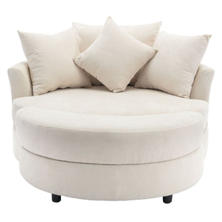 360° Swivel Accent Barrel Chair With Storage Ottoman & 4 Pillows, Modern Leisure Chair Round Accent For Living Room