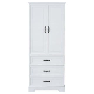 Tall Bathroom Storage Cabinet With 2 Doors And Drawers, Adjustable Shelf - White