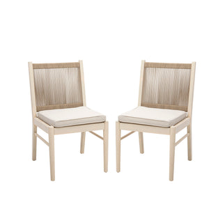 Cordoba - Dining Chair (Set of 2) With Acacia Wood Frame And Water Repellent Fabric - Beige / Yellow