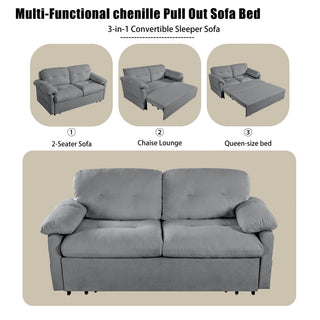 Convertible Pull Out Sofa Bed Queen Size, 3 In 1 With Side Storage