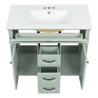 Bathroom Vanity With Sink, Flip-Out Top Drawer, Soft Close Doors, 2 Storage Drawers