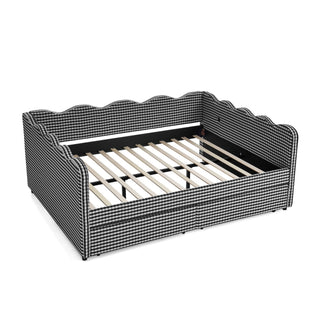 Gingham Daybed With USB Charging Port, Wave-Shaped Design
