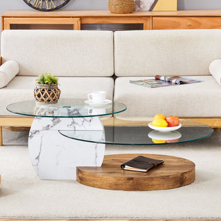 Contemporary Artistic Double Layer Coffee Table, Tempered Glass Top