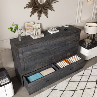 Full Murphy Bed With Storage Drawers, Charging Station, Foldable Panels, And Silent Swivel Wheels