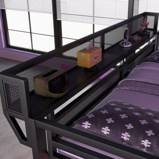 Loft Bed With Desk And Charging Station With Stairs And Light