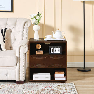 Nightstand With USB Ports & Outlet Hole, End Table With Drawer