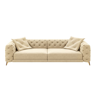 3 In 1 Convertible Sleeper Sofa, Pull Out Bed, Button Tufted, 4 Seater Couch With Movable Ottoman For Apartment - Apricot