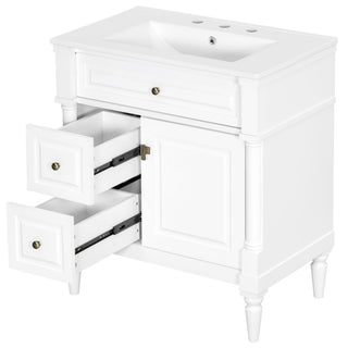 Modern Bathroom Vanity With Sink, Freestanding Cabinet With Flip Drawer & Adjustable Shelf