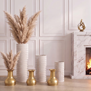 Decorative Tall Floor Vases For Home Decor (Set of 3) - White / Gold