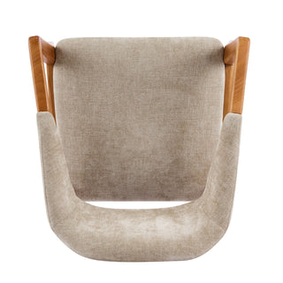 Indoor Upholstered Dining Chair (Set of 2) With Sturdy Frame And Ergonomic Curved Backrest - Oatmeal / Teak
