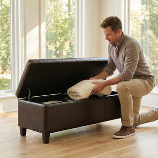 Rectangle Storage Ottoman Bench For Living Room - Brown